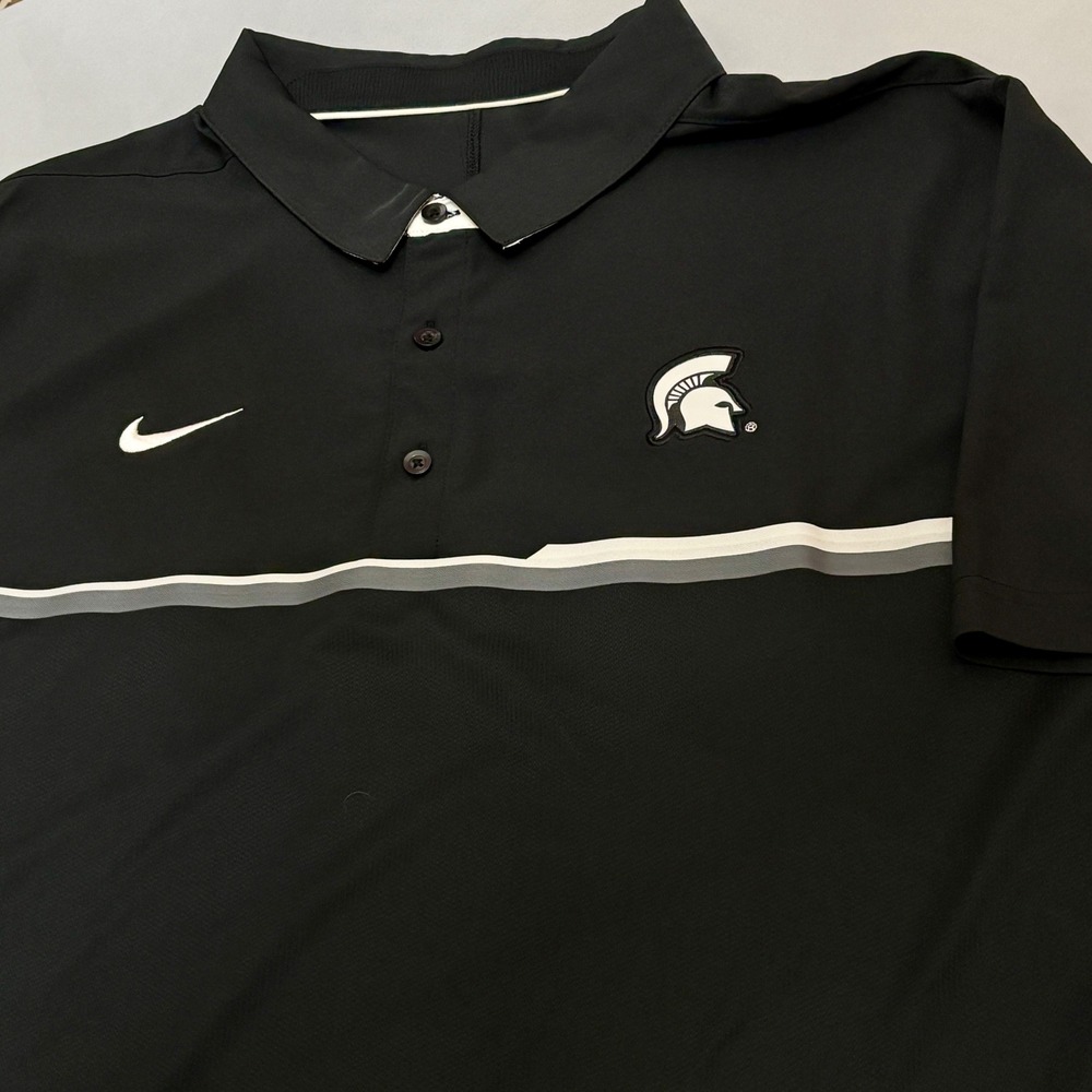 Nike Polo Shirt Mens XXL Black Excellent Michigan State Spartans Dri-FIT Striped